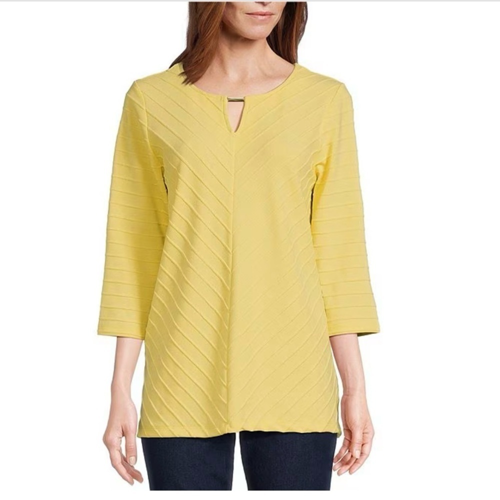 Allison Daley Yellow Tunic Top Large Keyhole 3/4 Sleeve NWT
